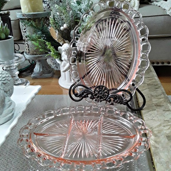 VINTAGE Pink DEPRESSION Glass OVAL Dishes